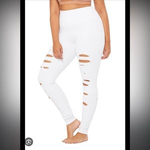 ALO yoga white warrior high waist ripped leggings large